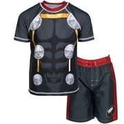 Marvel Avengers Thor Little Boys Rash Guard and Swim Trunks Outfit Set Little Kid to Big Kid