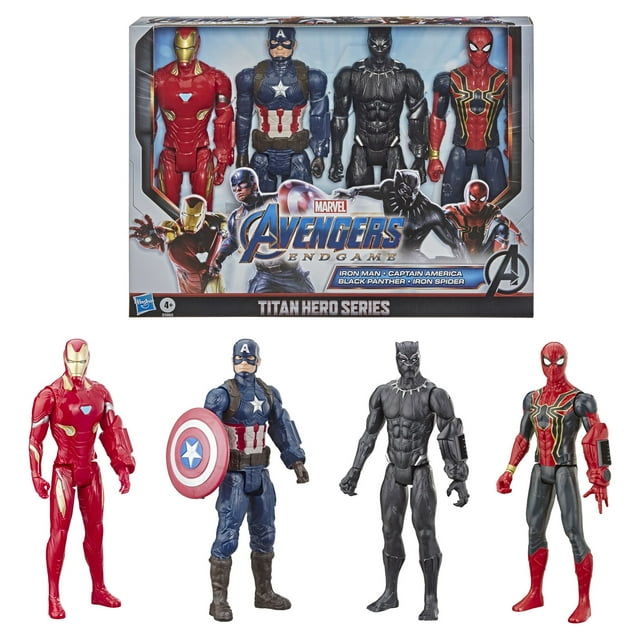 Marvel Avengers: Titan Hero Series Captain America, Iron Spider, Black Panther, and Iron Man Kids Toy Action Figure for Boys and Girls (12")
