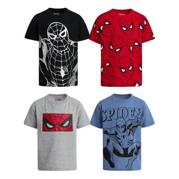 Marvel Avengers Toddler Boys Spider-Man T-Shirts - 4 Pack Vibrant Spidey Graphic Tees for Boys (2T-7)