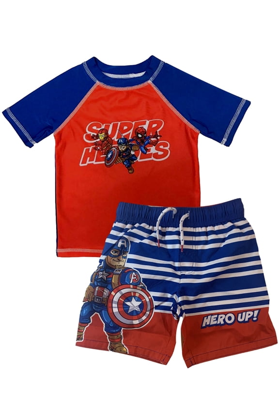 Avengers Toddler Boys' Super Hero Rash Guard and Swim Trunks Set, Sizes 2T-4T