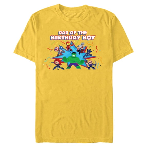 Marvel Avengers Toony Family Party Dad of the Birthday Boy - Short Sleeve Blended T-Shirt for Adults - Customized-Yellow
