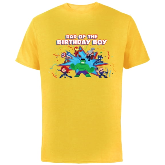 Marvel Avengers Toony Family Party Dad of the Birthday Boy - Short Sleeve Cotton T-Shirt for Adults - Customized-Yellow