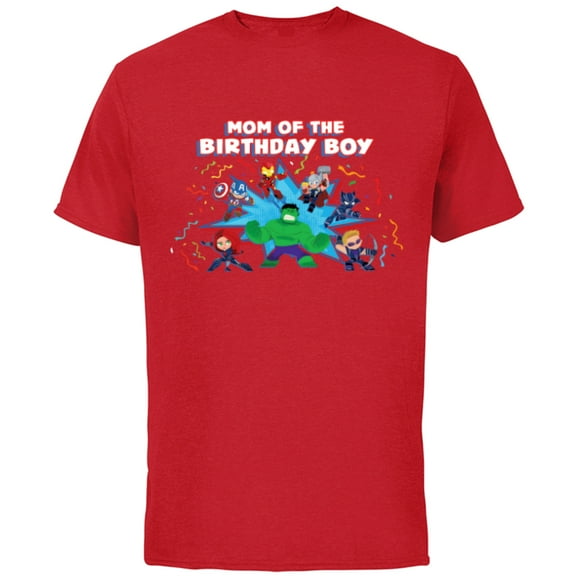 Marvel Avengers Toony Family Party Mom of the Birthday Boy - Short Sleeve Cotton T-Shirt for Adults - Customized-Red