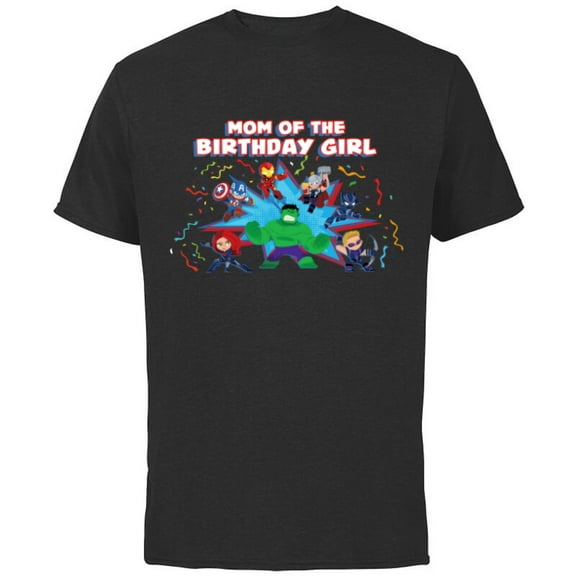 Marvel Avengers Toony Family Party Mom of the Birthday Girl - Short Sleeve Cotton T-Shirt for Adults - Customized-Black