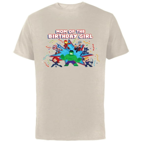 Marvel Avengers Toony Family Party Mom of the Birthday Girl - Short Sleeve Cotton T-Shirt for Adults - Customized-Natural