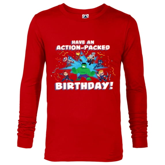Marvel Avengers Toony Party Have an Action-Packed Birthday - Long Sleeve T-Shirt for Men - Customized-New Red