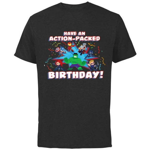 Marvel Avengers Toony Party Have an Action-Packed Birthday - Short Sleeve Cotton T-Shirt for Adults - Customized-Black