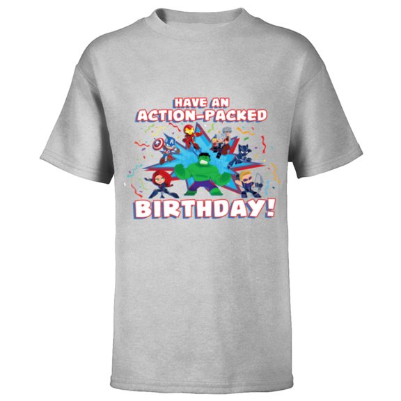 Marvel Avengers Toony Party Have an Action-Packed Birthday - Short Sleeve T-Shirt for Kids - Customized-Athletic Heather