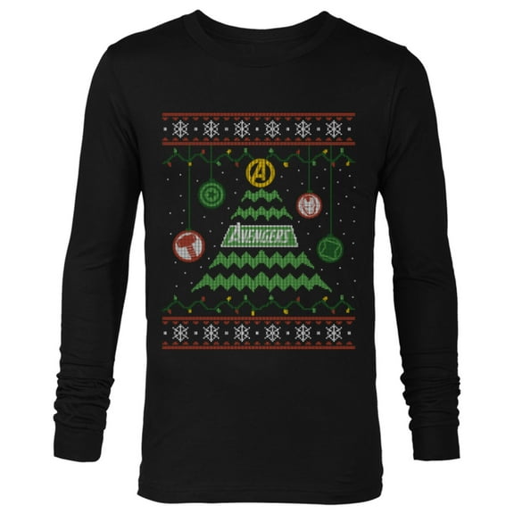 Marvel Avengers Ugly Christmas Sweater Retro Tree Holiday - Long Sleeve T-Shirt for Men - Customized-Black