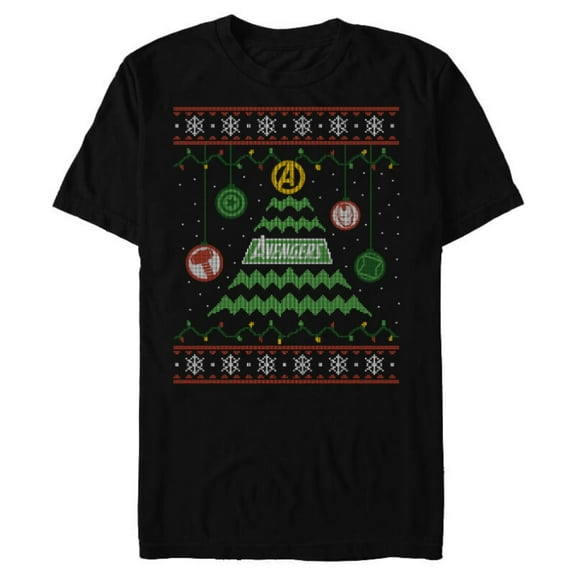 Marvel Avengers Ugly Christmas Sweater Retro Tree Holiday - Short Sleeve Blended T-Shirt for Adults - Customized-Black