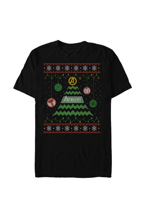 Avengers Ugly Christmas Sweater Retro Tree Holiday - Short Sleeve Blended T-Shirt for Adults - Customized-Black