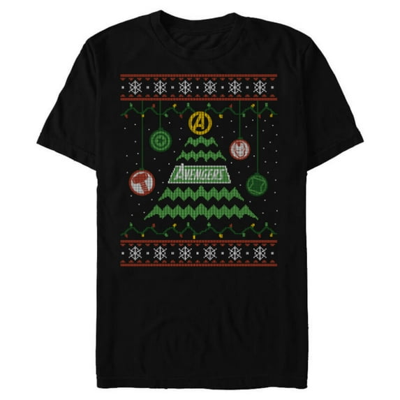Marvel Avengers Ugly Christmas Sweater Retro Tree Holiday - Short Sleeve Blended T-Shirt for Adults - Customized-Black