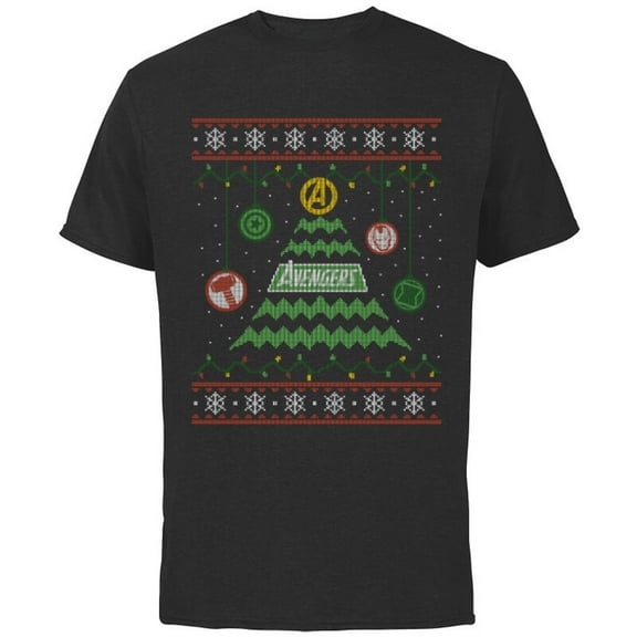 Marvel Avengers Ugly Christmas Sweater Retro Tree Holiday - Short Sleeve Cotton T-Shirt for Adults - Customized-Black