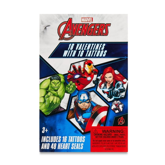Marvel Avengers Valentine Exchange Cards with Tattoos, Greeting Card Sets, Paper, 16 Count