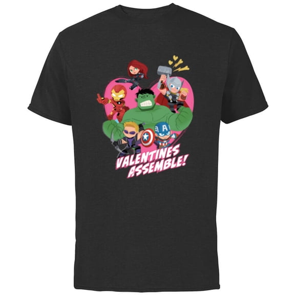 Marvel Avengers Valentine's Assemble - Short Sleeve Cotton T-Shirt for Adults - Customized-Black