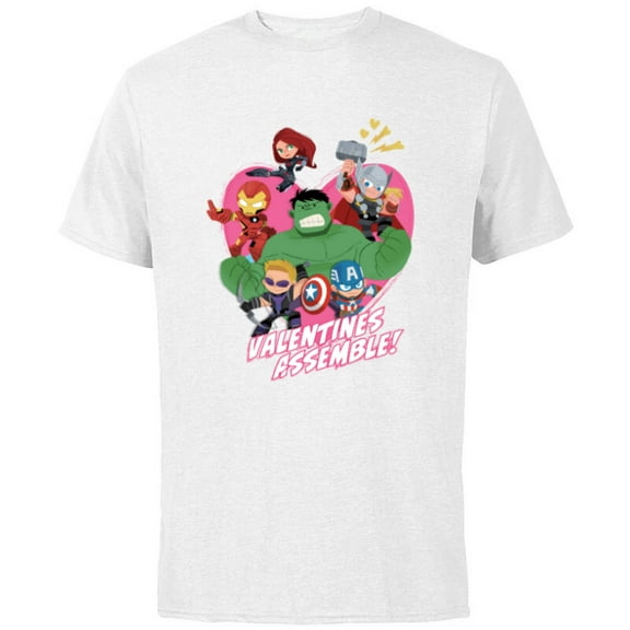 Marvel Avengers Valentine's Assemble - Short Sleeve Cotton T-Shirt for Adults - Customized-White