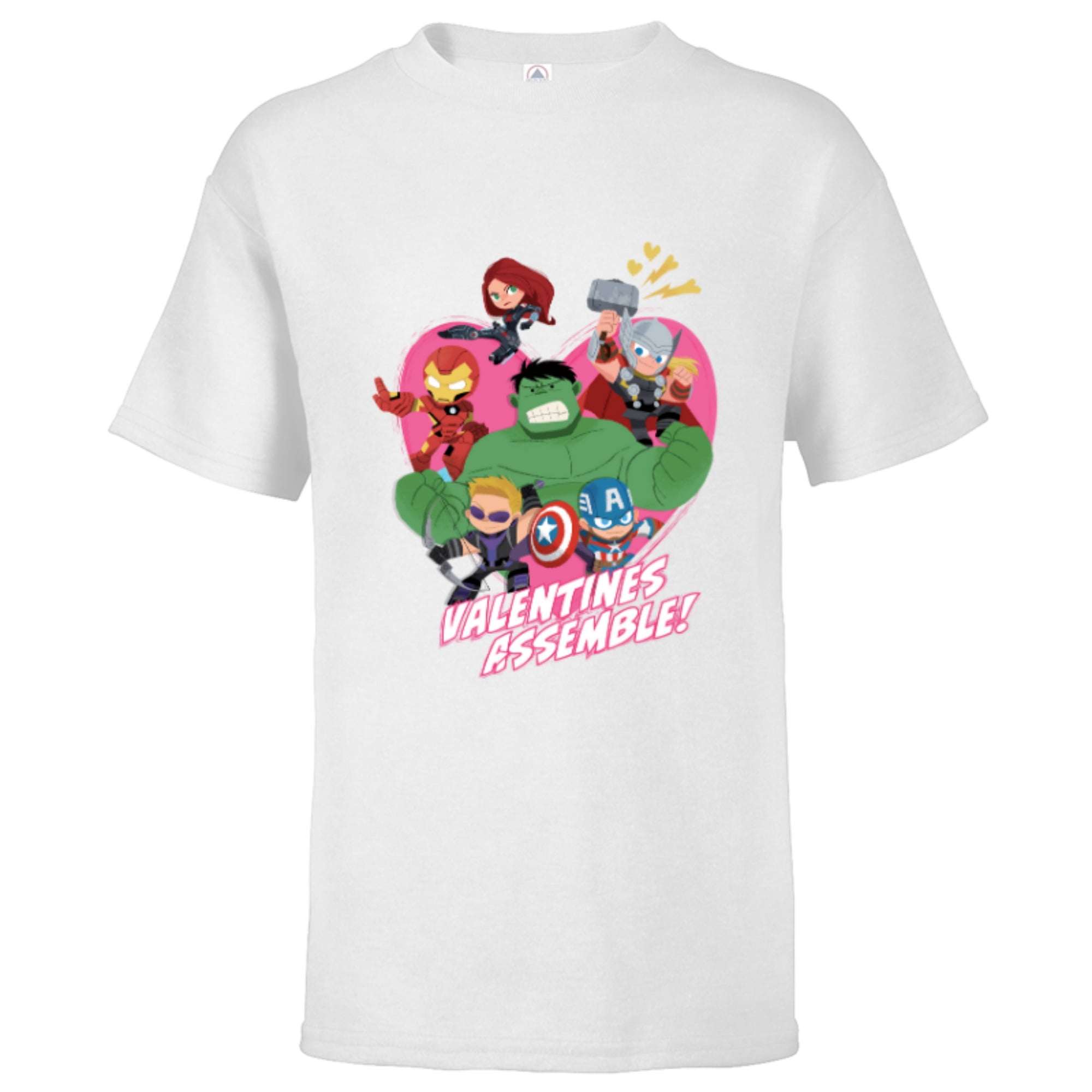 T-Shirt Short - Sleeve Valentine\'s Assemble Kids Pink Marvel for Customized-Soft Avengers -