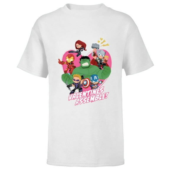 Marvel Avengers Valentine's Assemble - Short Sleeve T-Shirt for Kids - Customized-White