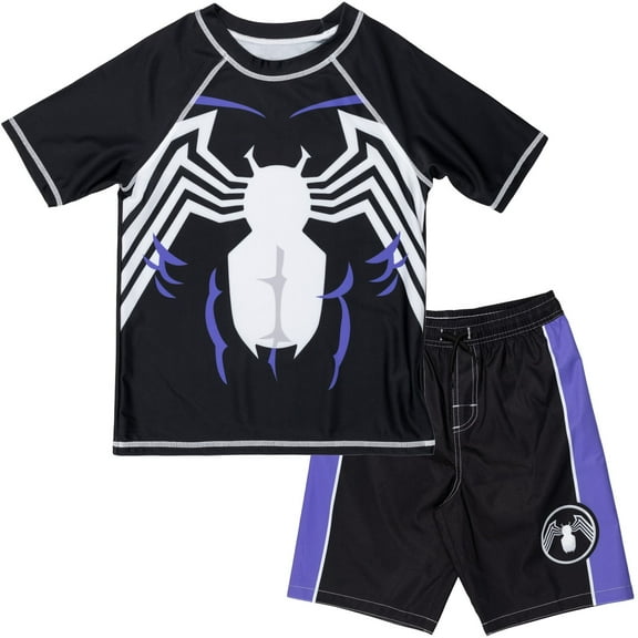 Marvel Avengers Venom Big Boys Rash Guard and Swim Trunks Outfit Set Toddler to Big Kid
