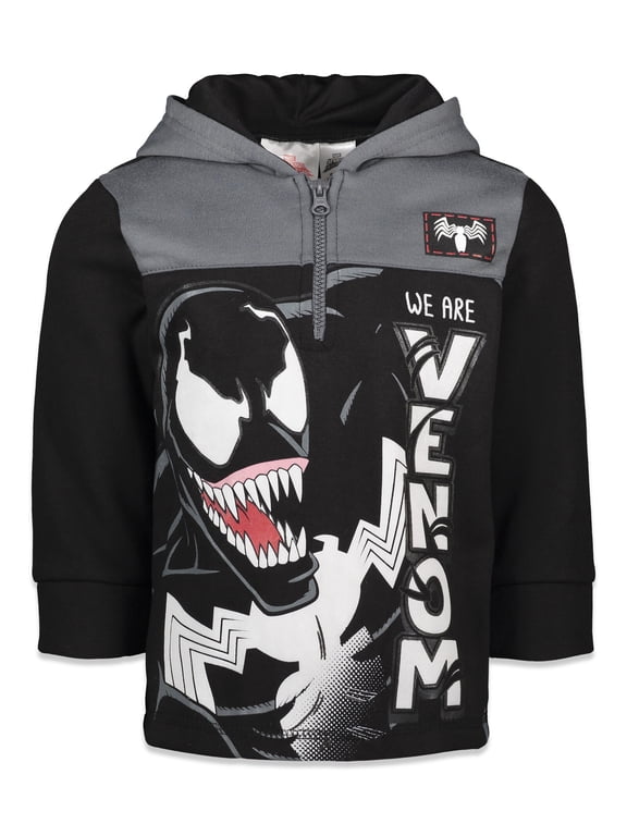 Spider-Man Little Boys' Fleece Quarter-Zip Hoodie Venom Grey Black