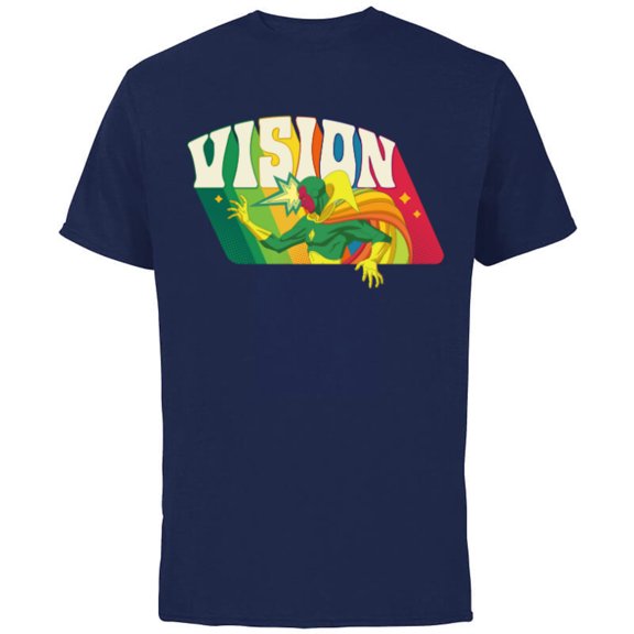 Marvel Avengers Vision Solar Gem Rainbow Comic Retro - Short Sleeve Cotton T-Shirt for Adults - Customized-Navy