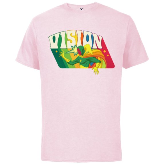 Marvel Avengers Vision Solar Gem Rainbow Comic Retro - Short Sleeve Cotton T-Shirt for Adults - Customized-Soft Pink