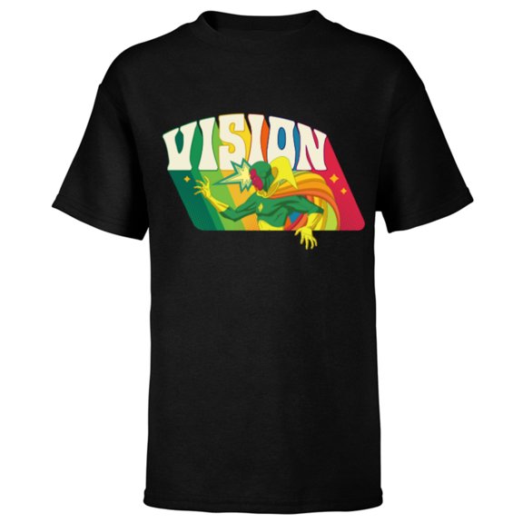 Marvel Avengers Vision Solar Gem Rainbow Comic Retro - Short Sleeve T-Shirt for Kids - Customized-Black