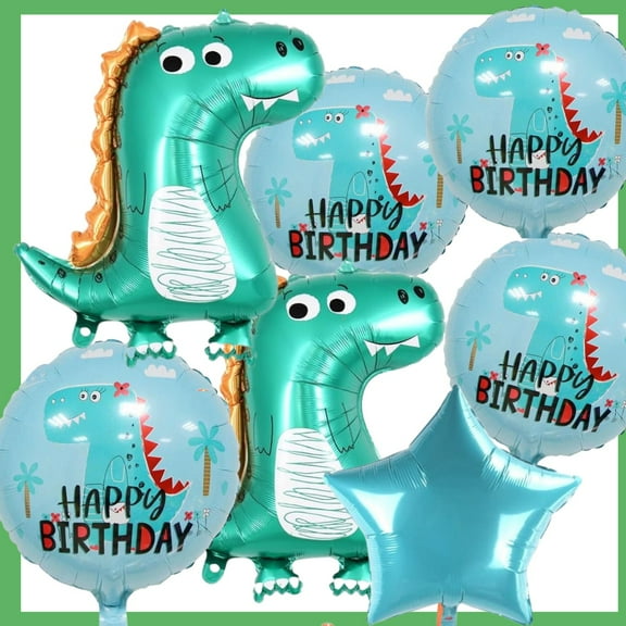 Roaring Dinosaur Balloon Set - 28" Dinos, Star & Rounds Set (7 Balloons)