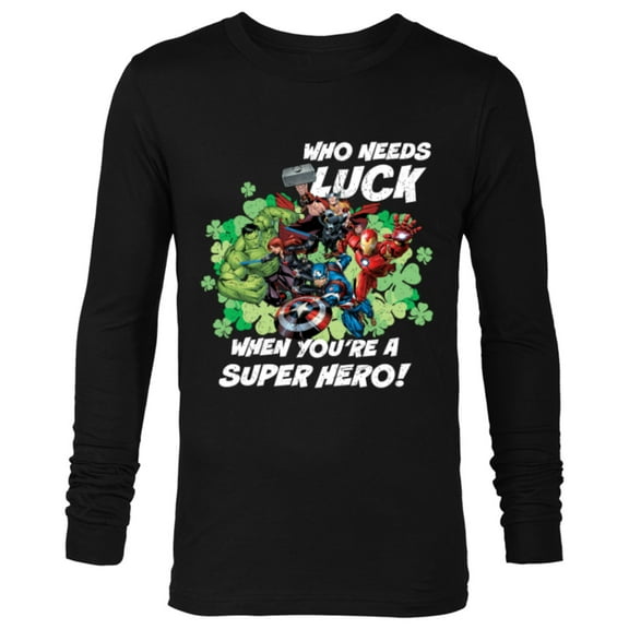 Marvel Avengers Who Needs Luck Super Hero St. Patrick’s Day - Long Sleeve T-Shirt for Men - Customized-Black