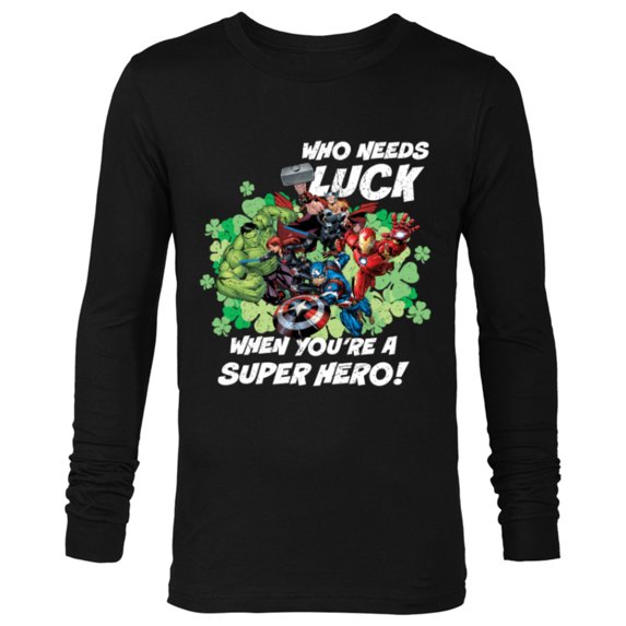 Marvel Avengers Who Needs Luck Super Hero St. Patrick’s Day - Long Sleeve T-Shirt for Men - Customized-Black