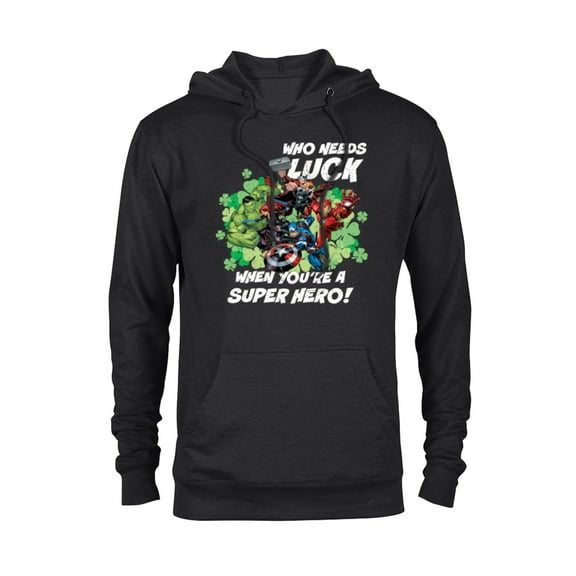 Marvel Avengers Who Needs Luck Super Hero St. Patrick’s Day - Pullover Hoodie for Adults - Customized-Black