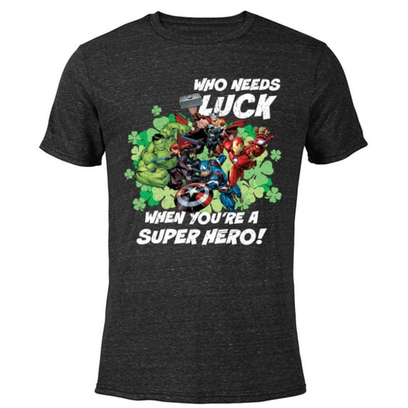 Marvel Avengers Who Needs Luck Super Hero St. Patrick’s Day - Short Sleeve Blended T-Shirt for Adults - Customized-Black