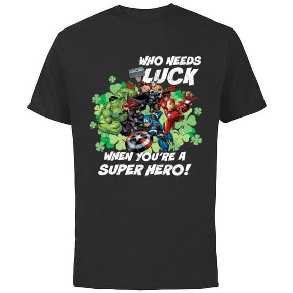 Marvel Avengers Who Needs Luck Super Hero St. Patrick’s Day - Short Sleeve Cotton T-Shirt for Adults - Customized-Black