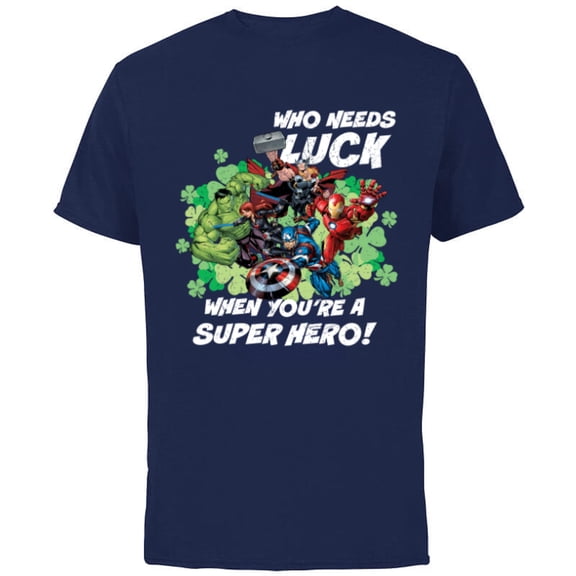 Marvel Avengers Who Needs Luck Super Hero St. Patrick’s Day - Short Sleeve Cotton T-Shirt for Adults - Customized-Navy