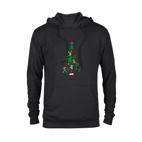 Marvel Avengers and Guardians of the Galaxy Christmas Tree Holiday Hoodie - Pullover Hoodie for Adults- Customized-Black