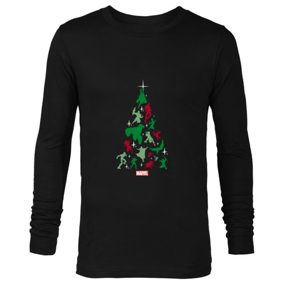 Marvel Avengers and Guardians of the Galaxy Christmas Tree Holiday - Long Sleeve T-Shirt for Men- Customized-Black