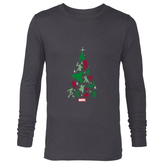 Marvel Avengers and Guardians of the Galaxy Christmas Tree Holiday - Long Sleeve T-Shirt for Men- Customized-Charcoal Heather