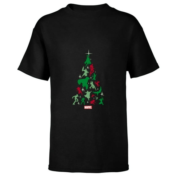 Marvel Avengers and Guardians of the Galaxy Christmas Tree Holiday - Short Sleeve T-Shirt for Kids- Customized-Black