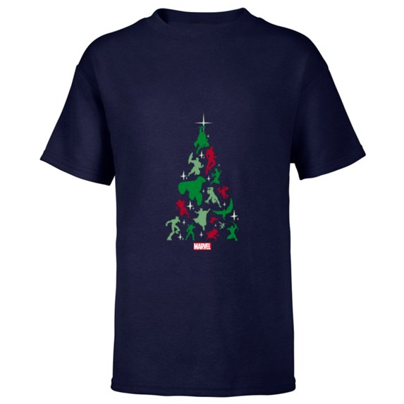 Marvel Avengers and Guardians of the Galaxy Christmas Tree Holiday - Short Sleeve T-Shirt for Kids- Customized-Navy