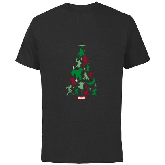 Marvel Avengers and Guardians of the Galaxy Christmas Tree - Short Sleeve Cotton T-Shirt for Adults- Customized-Black
