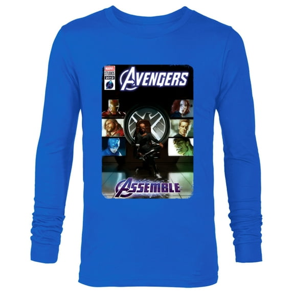 Marvel Avengers and Nick Fury Comic Cover - Long Sleeve T-Shirt for Men - Customized-Navy