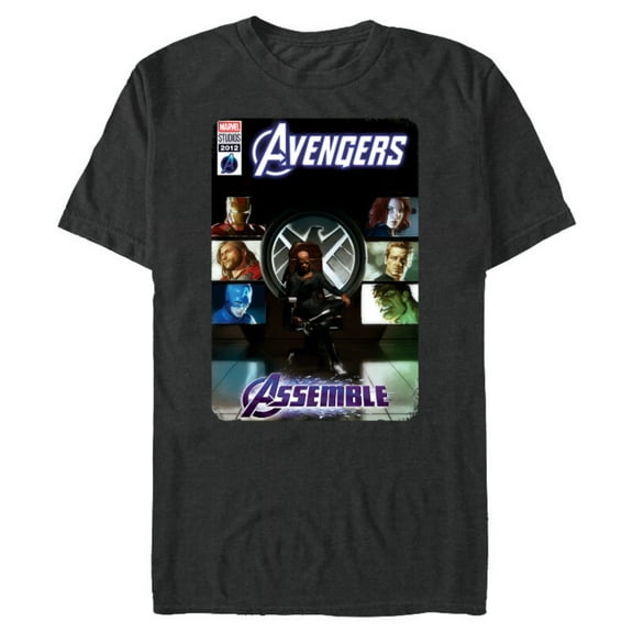 Marvel Avengers and Nick Fury Comic Cover - Short Sleeve Blended T-Shirt for Adults - Customized-Dark Heather