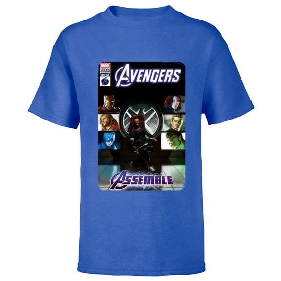 Marvel Avengers and Nick Fury Comic Cover - Short Sleeve T-Shirt for Kids - Customized-Royal