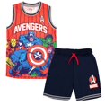 thumbnail image 1 of Marvel Avengers and Spider-Man Boys Basketball Sleeveless Shirt & Shorts, Superheroes 2-Piece Outfit Set for Kids (Size 4-12), 1 of 4