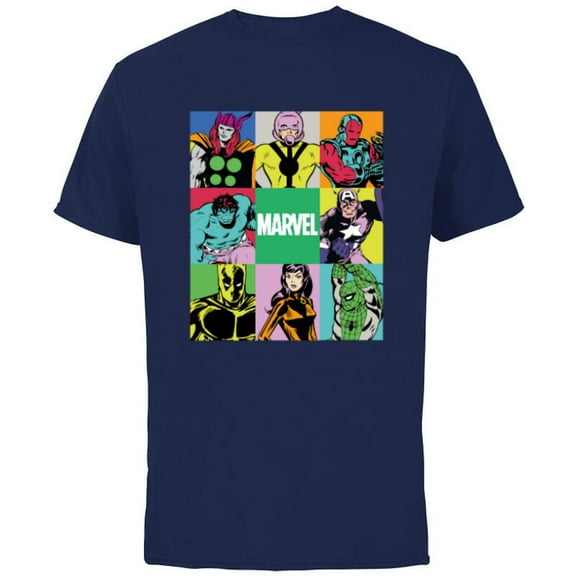Marvel Avengers and Spider-Man Silver Age Super Heroes Retro - Short Sleeve Cotton T-Shirt for Adults - Customized-Navy