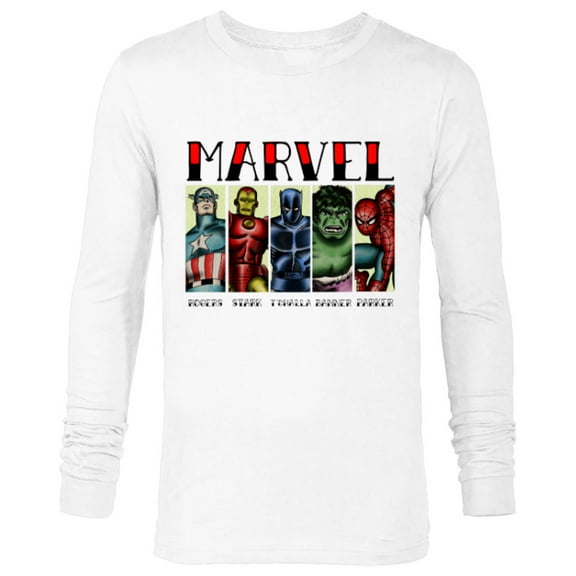 Marvel Avengers and Spider-Man Super Hero Real Names Retro - Long Sleeve T-Shirt for Men - Customized-White