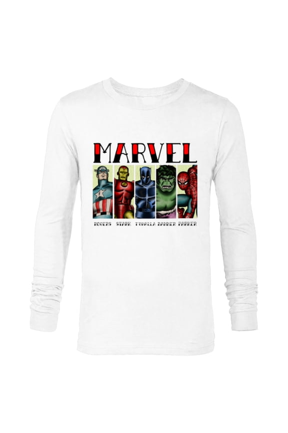 Avengers and Spider-Man Super Hero Real Names Retro - Long Sleeve T-Shirt for Men - Customized-White