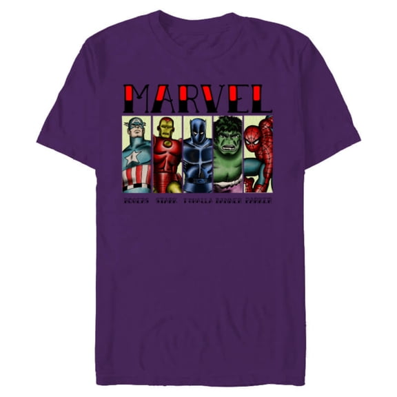 Marvel Avengers and Spider-Man Super Hero Real Names Retro - Short Sleeve Blended T-Shirt for Adults - Customized-Purple
