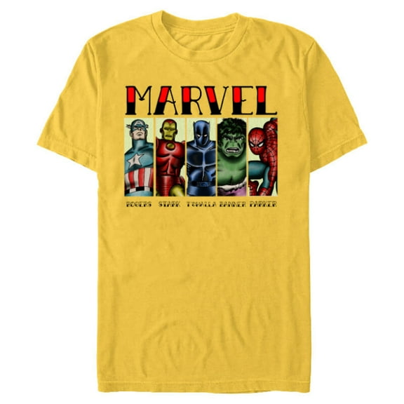 Marvel Avengers and Spider-Man Super Hero Real Names Retro - Short Sleeve Blended T-Shirt for Adults - Customized-Yellow