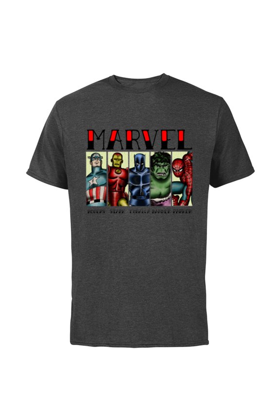 Avengers and Spider-Man Super Hero Real Names Retro - Short Sleeve Cotton T-Shirt for Adults - Customized-Charcoal